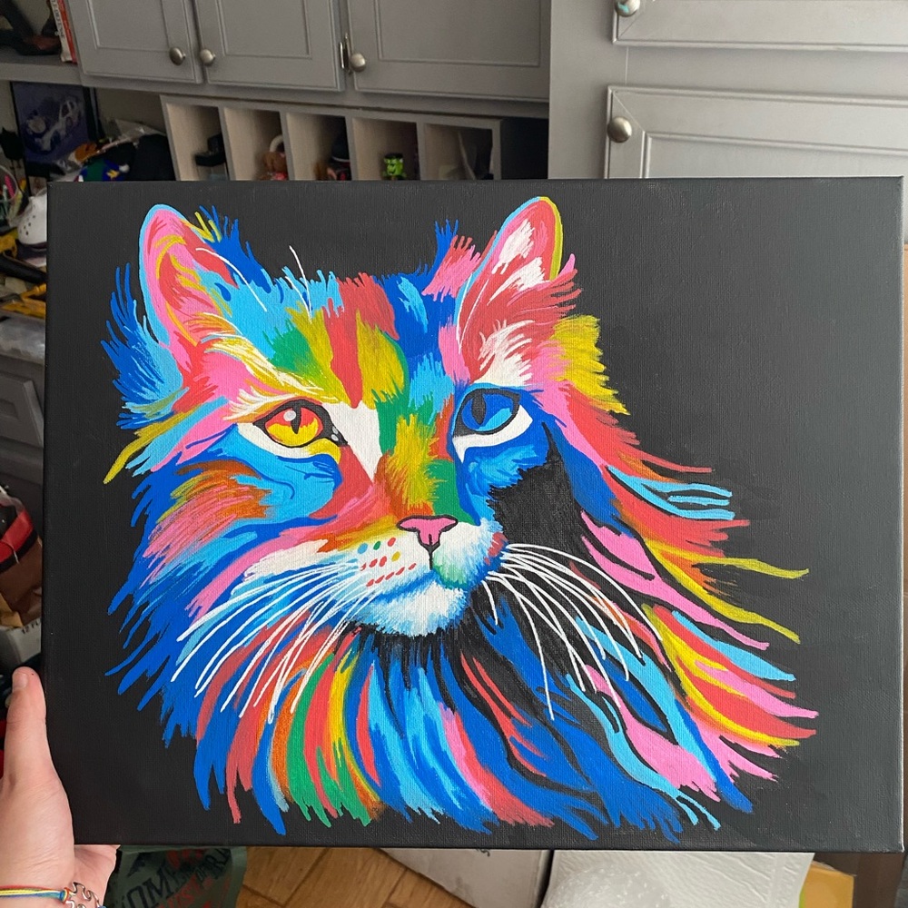 Hand Crafted Colorful Cat Painting